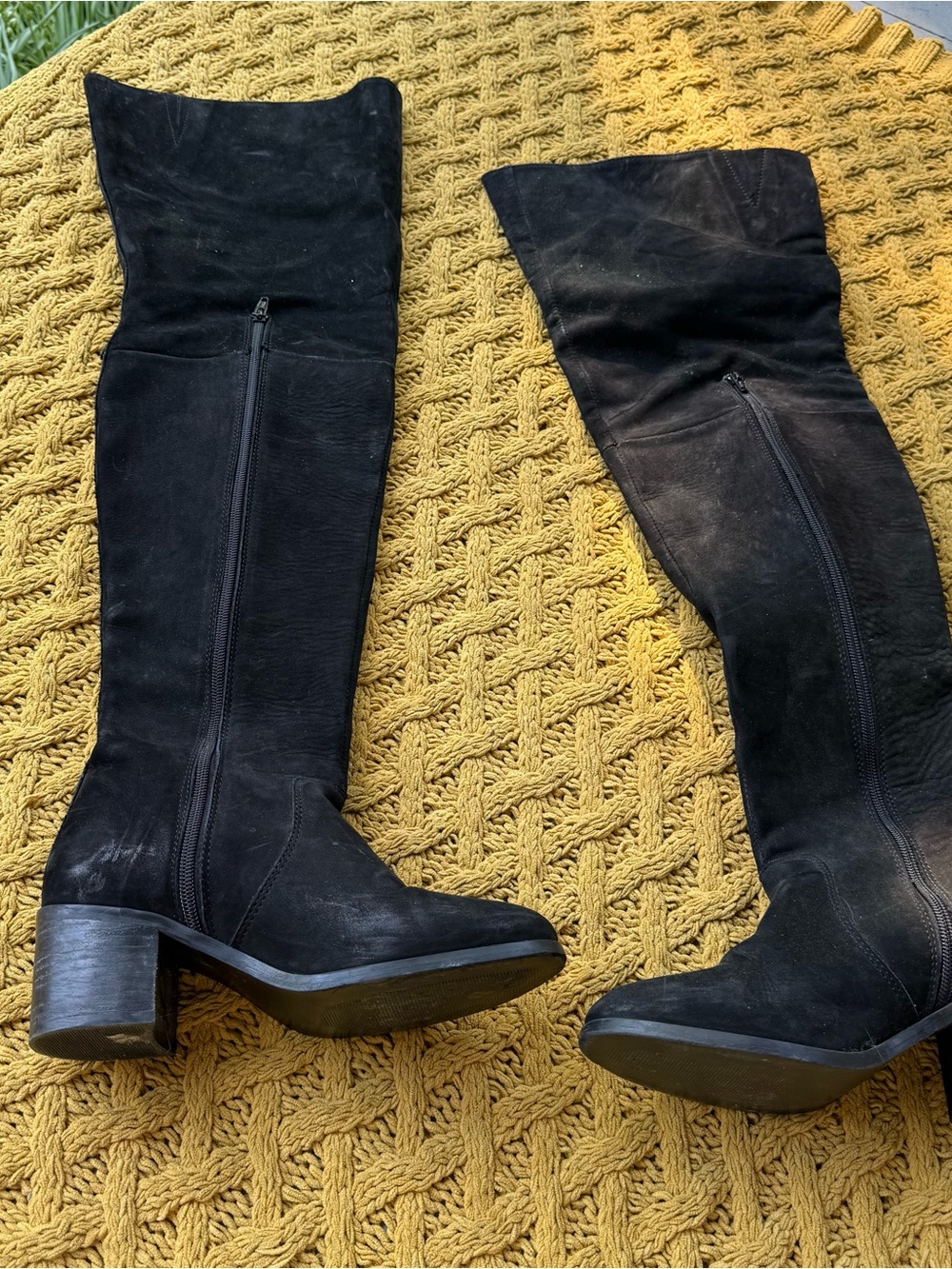 Steve Madden Black Suede Over The Knee Block Heel Boots Womens 7M Goth Indie